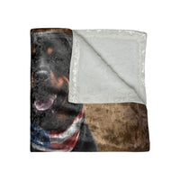 Patriotic Rottweiler Crushed Velvet Blanket — Standing Tall & Proud