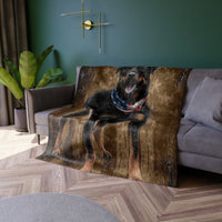 Patriotic Rottweiler Crushed Velvet Blanket — Standing Tall & Proud